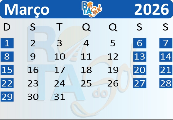 Calendário de Saídas do Passeio de Trem de Curitiba a Morretes no mês de Março