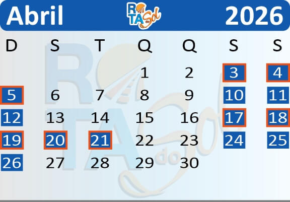 Calendário de Saídas do Passeio de Trem de Curitiba a Morretes no mês de Abril