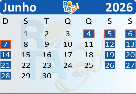 Calendário de Saídas do Passeio de Trem de Curitiba a Morretes no mês de Junho