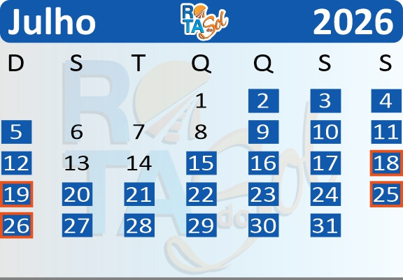 Calendário de Saídas do Passeio de Trem de Curitiba a Morretes no mês de Julho