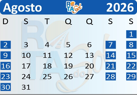 Calendário de Saídas do Passeio de Trem de Curitiba a Morretes no mês de Agosto