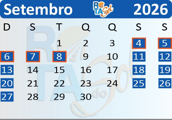 Calendário de Saídas do Passeio de Trem de Curitiba a Morretes no mês de Setembro