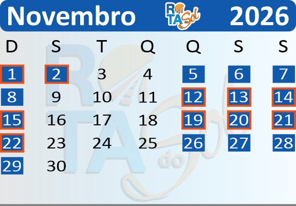Calendário de Saídas do Passeio de Trem de Curitiba a Morretes no mês de Novembro